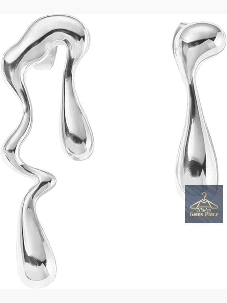 Mismatched Waterdrop Drop Earrings Stainless Steel Asymmetrical Statement